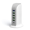 40W 6-Port USB Charger Desktop Charging Station with Smart Identification Technology for All USB Enabled Devices